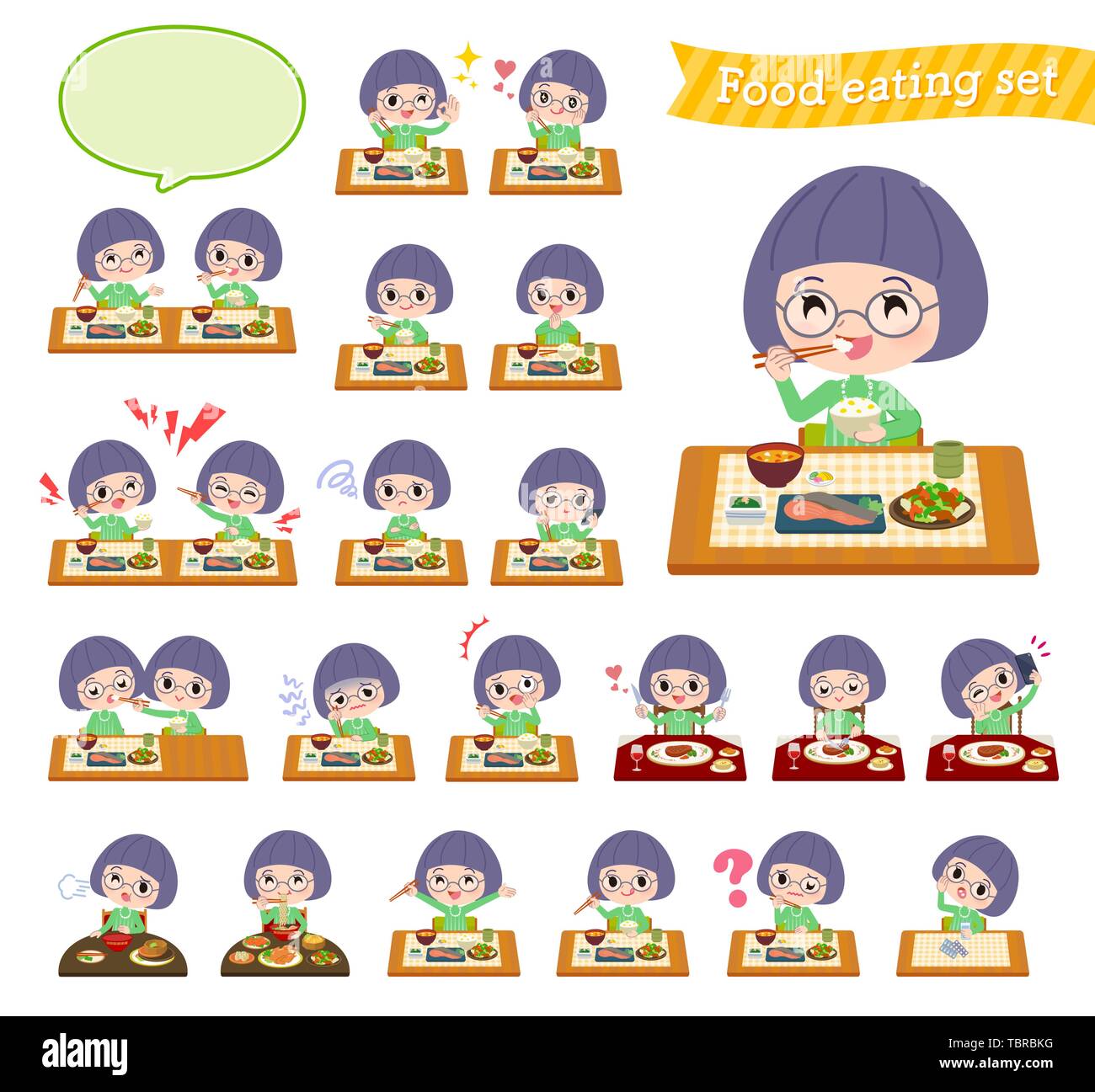 A set of girl about meals.Japanese and Chinese cuisine, Western style dishes and so on.It's vector art so it's easy to edit. Stock Vector