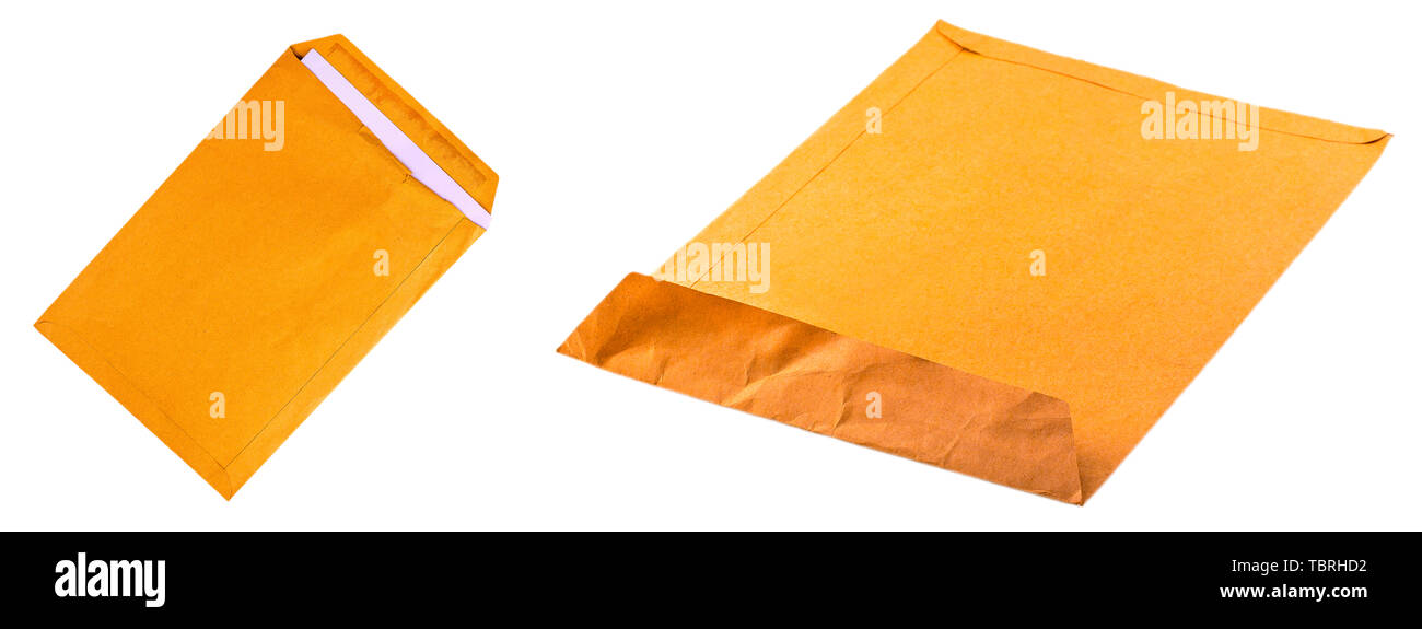 Set of used yellow envelope isolated on white background Stock Photo