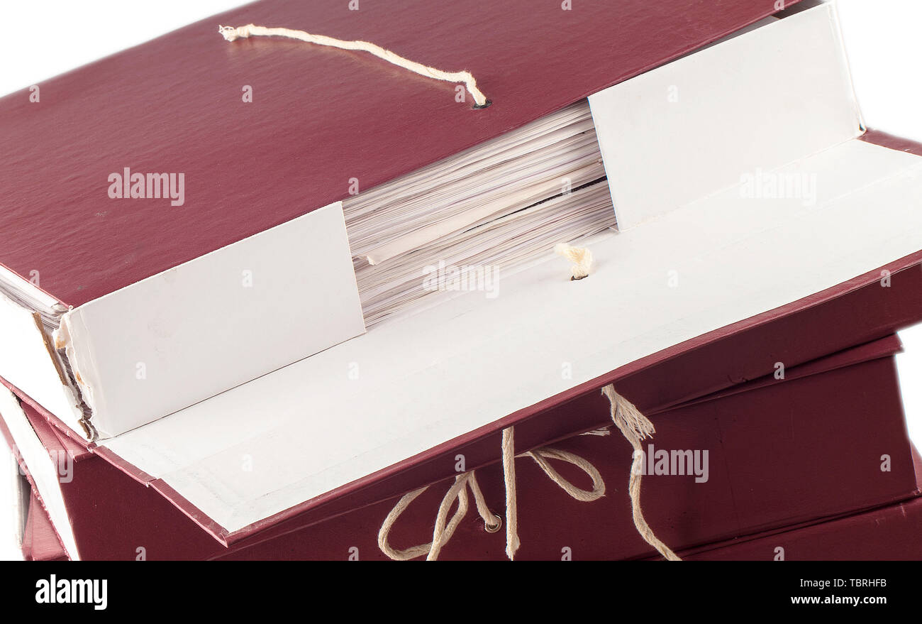 Paper documents stacked in archive isolated on white background Stock ...