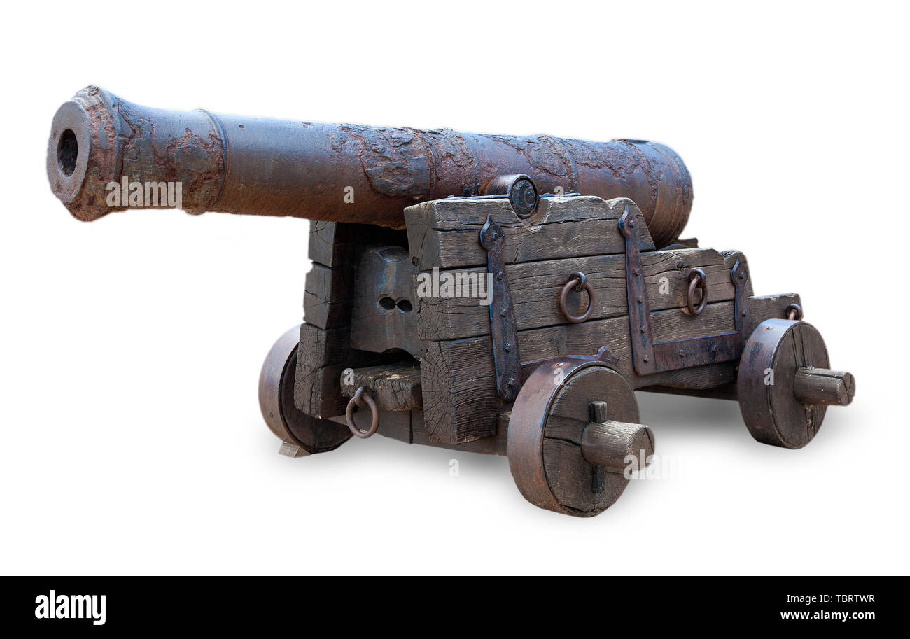 Ancient cannon isolated on white background Stock Photo - Alamy