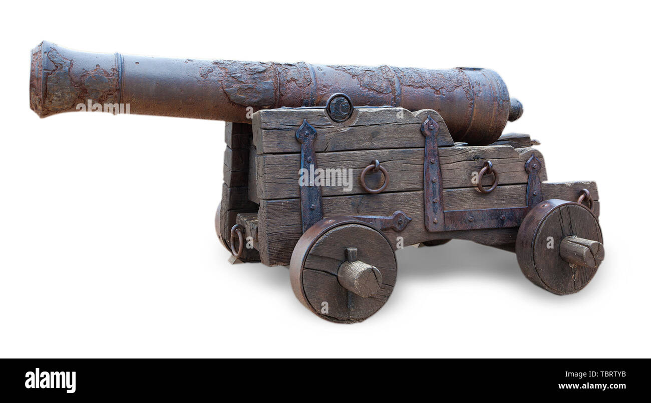 Ancient cannon isolated on white background Stock Photo - Alamy