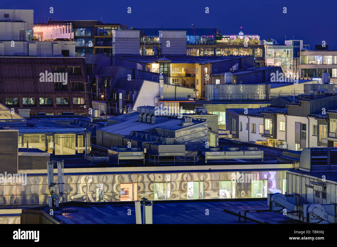 Roofs of office buildings in the center of Stockholm, Sweden Stock Photo