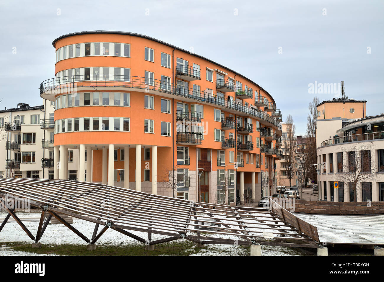 Buildings arround Starrängen in Östermalm, Stockholm, during a winter day Stock Photo