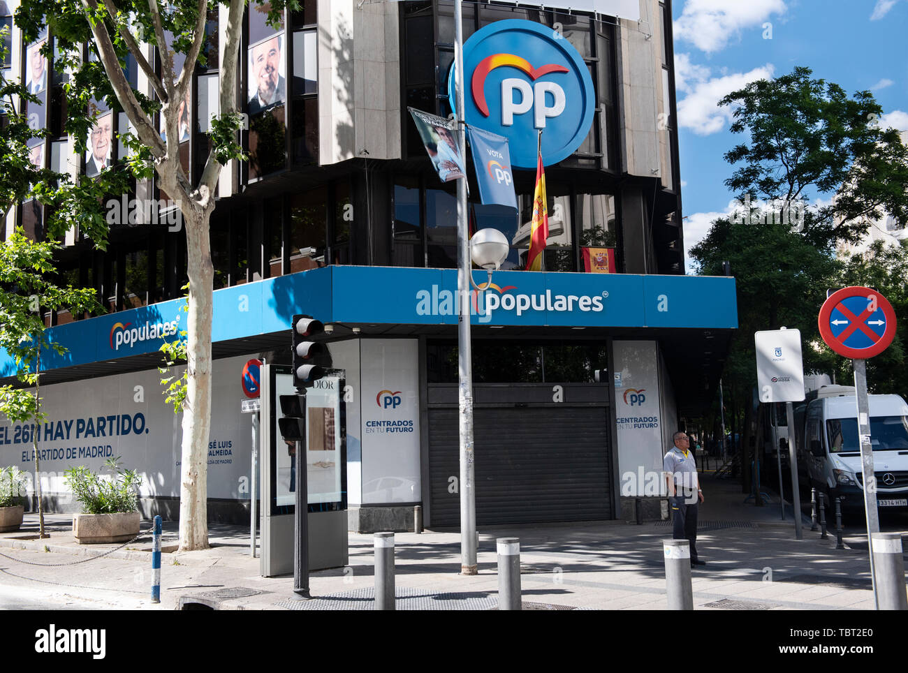 Spanish conservative centre-right party, Partido Popular (PP) headquarters in Madrid, Spain. Stock Photo