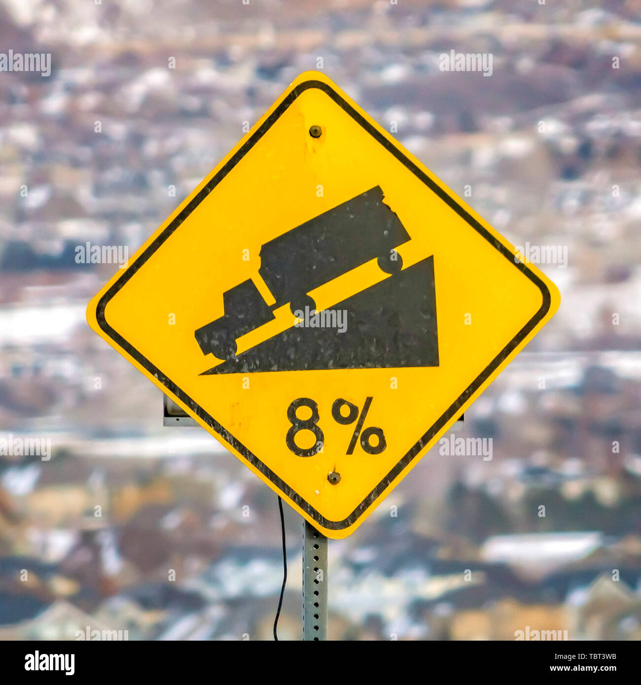 A warning Road sign,steep descent best displayed before a steep downgrade  that can be helpful to the drivers, isolated vector illustration