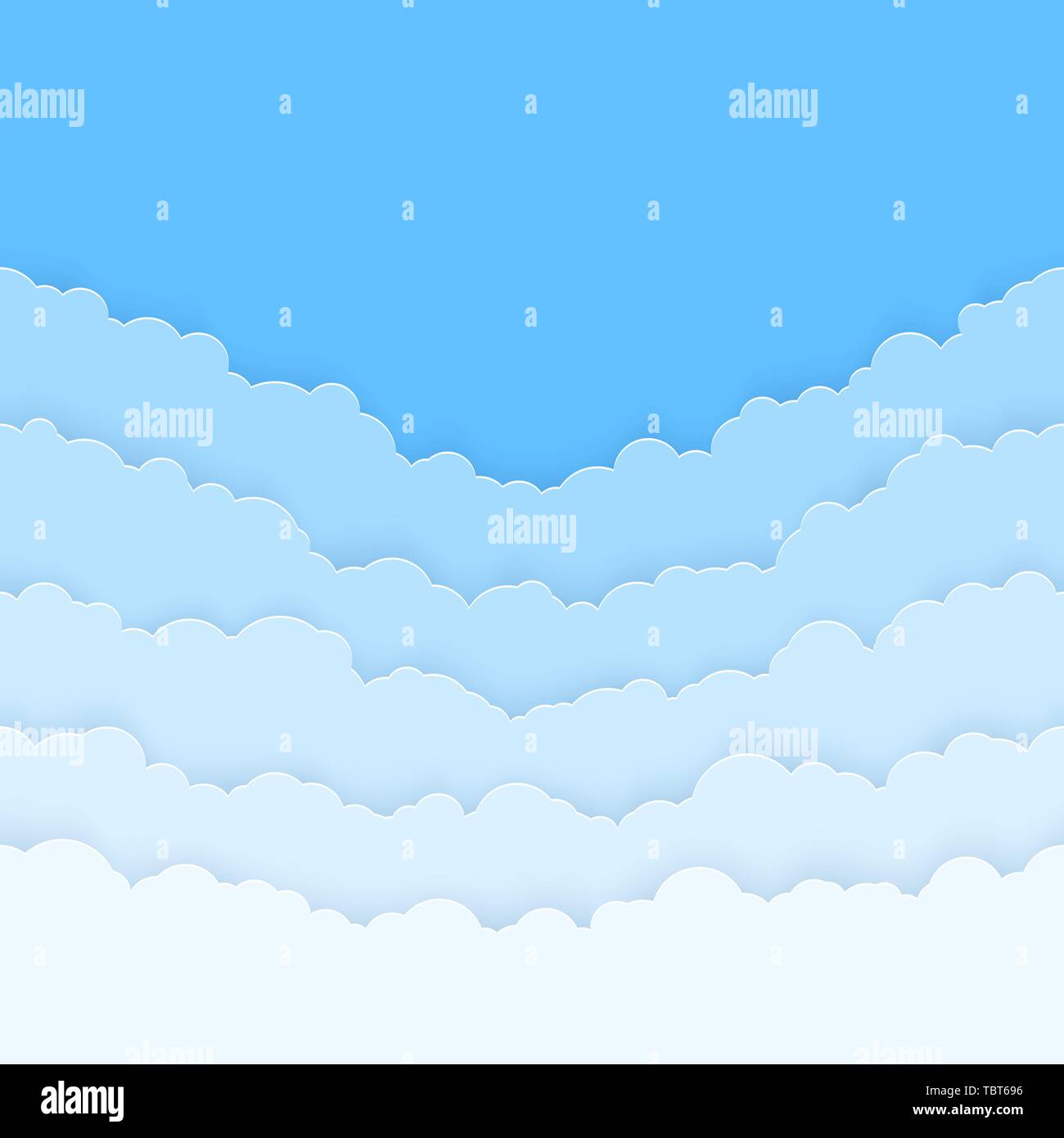 Abstract horizontal seamless paper clouds. Clouds gradient on blue background. Vector