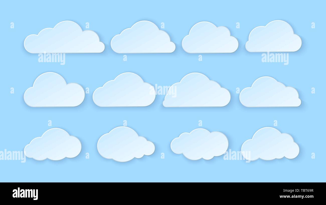 Abstract paper clouds set. Paper clouds on blue background. Vector illustration Stock Vector
