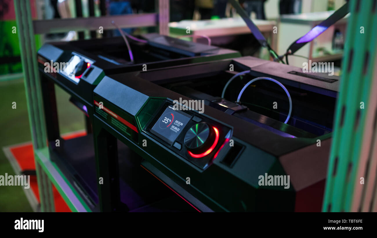 3D printer machine working at modern technology exhibition Stock Photo