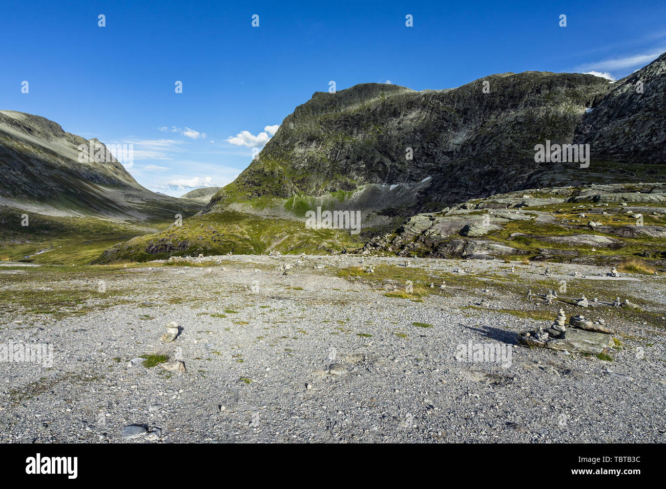 Scenic mountain landscape at the upper part of the Valldalen Valley near the Trollstigen, Sunnmore, More og Romsdal, Norway Stock Photo