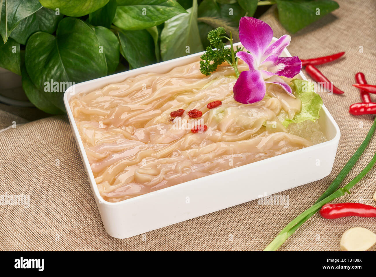 Hot pot side dish raw duck intestine Stock Photo Alamy