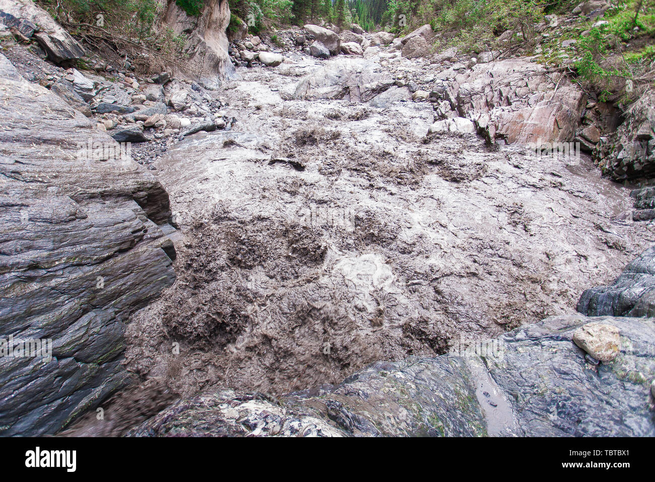 A surge of ice and snow meltwater in the Tomur Peak nature reserve in