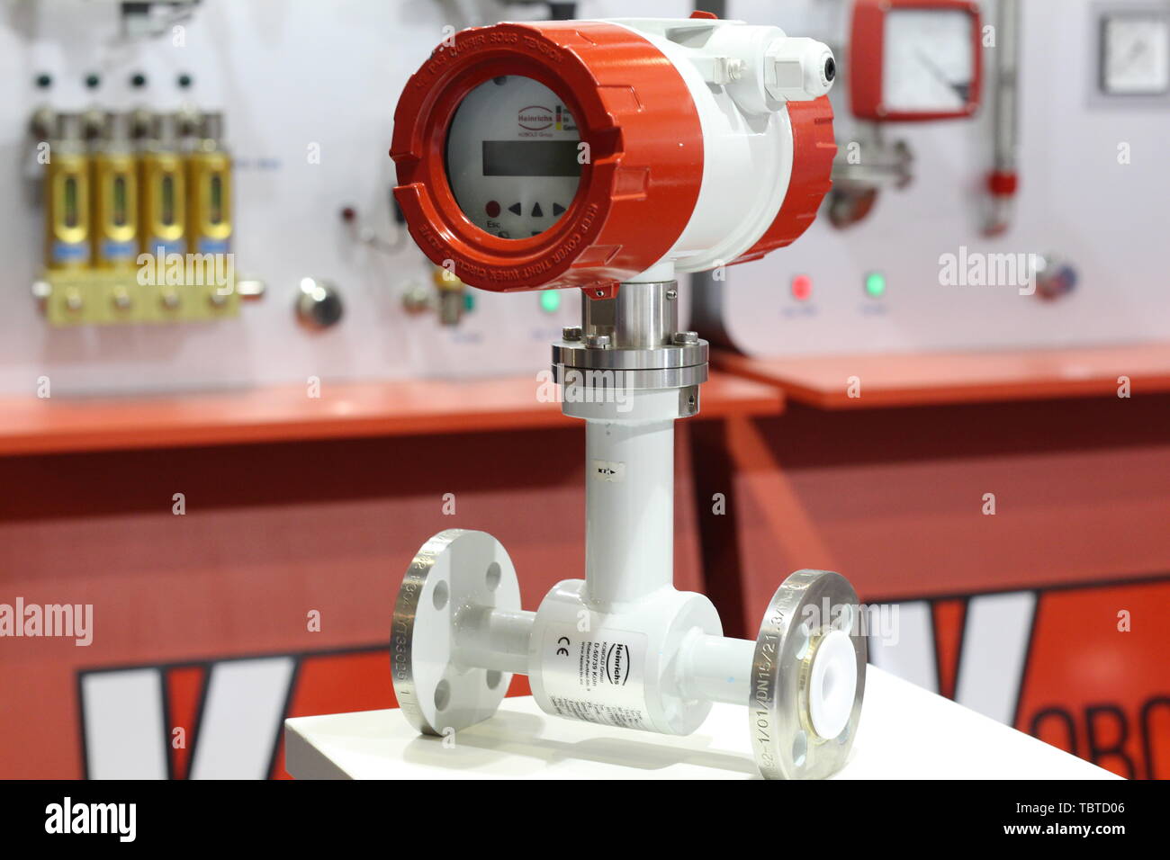 Moscow, RF. 17.04.2019: Magnetic inductive flow meter EPS For conductive liquids Oil and gas industry Stock Photo