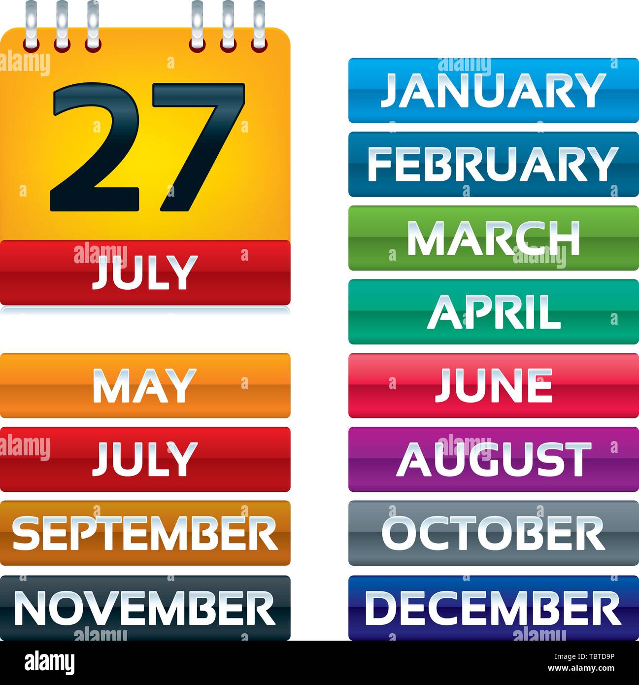 Vector illustration. Calendar icon in shiny style. Every month on
