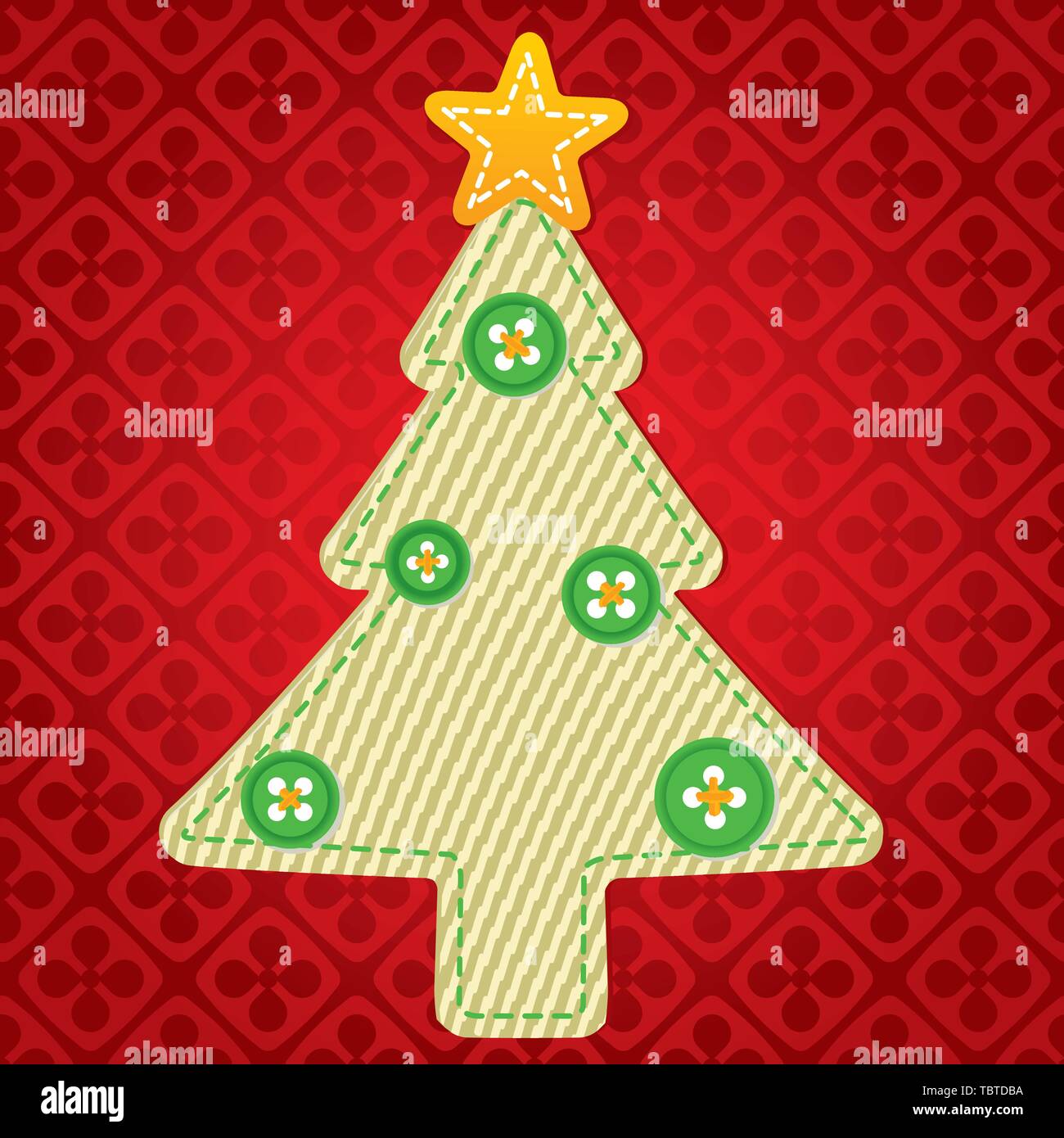 Vector illustration. Christmas textile tree with buttons and textured background. Stock Vector