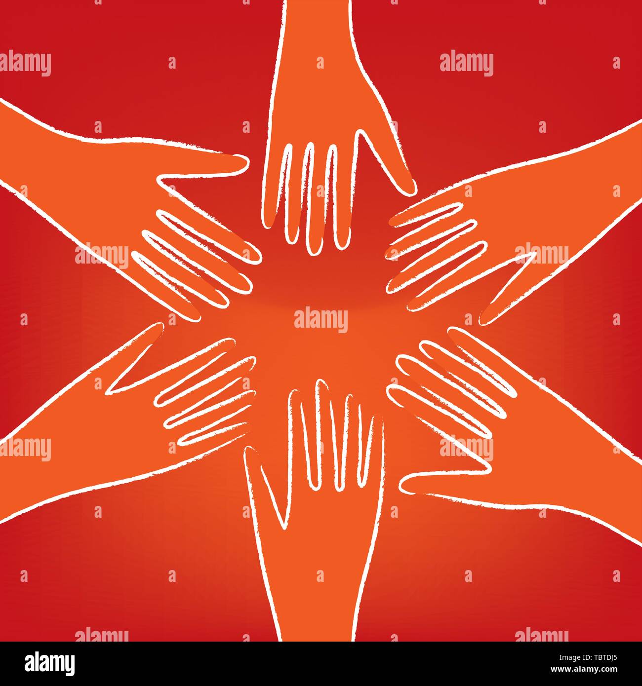 Vector illustration. Six joined lineal hands as friendship symbol Stock ...