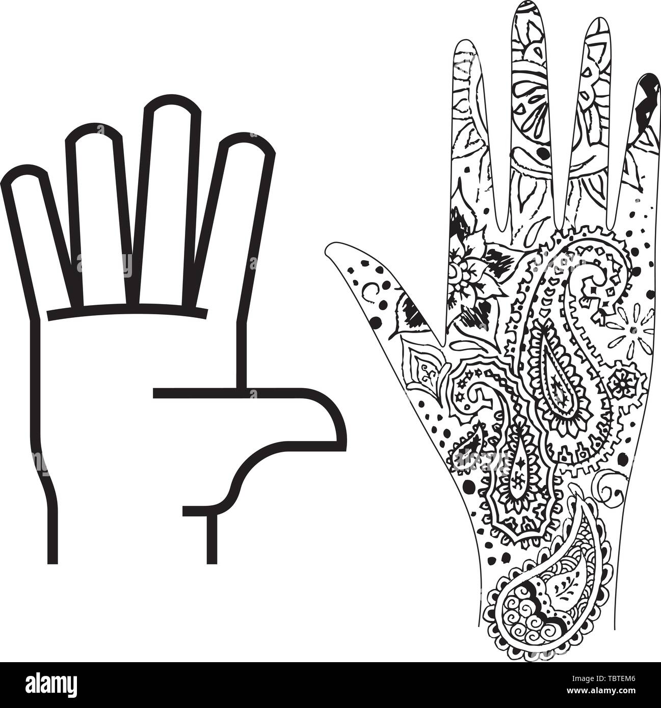 Vector illustration. Two hands icons in ethnic and geometric style. Stock Vector