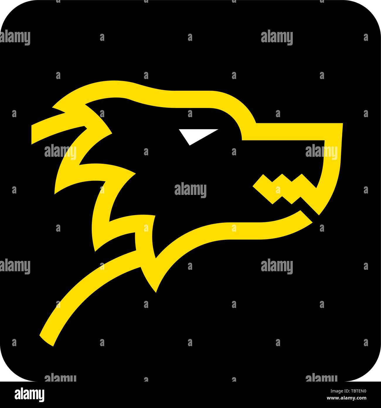 Vector illustration. Wolf head icon in yellow and black in lineal geometric style. Stock Vector