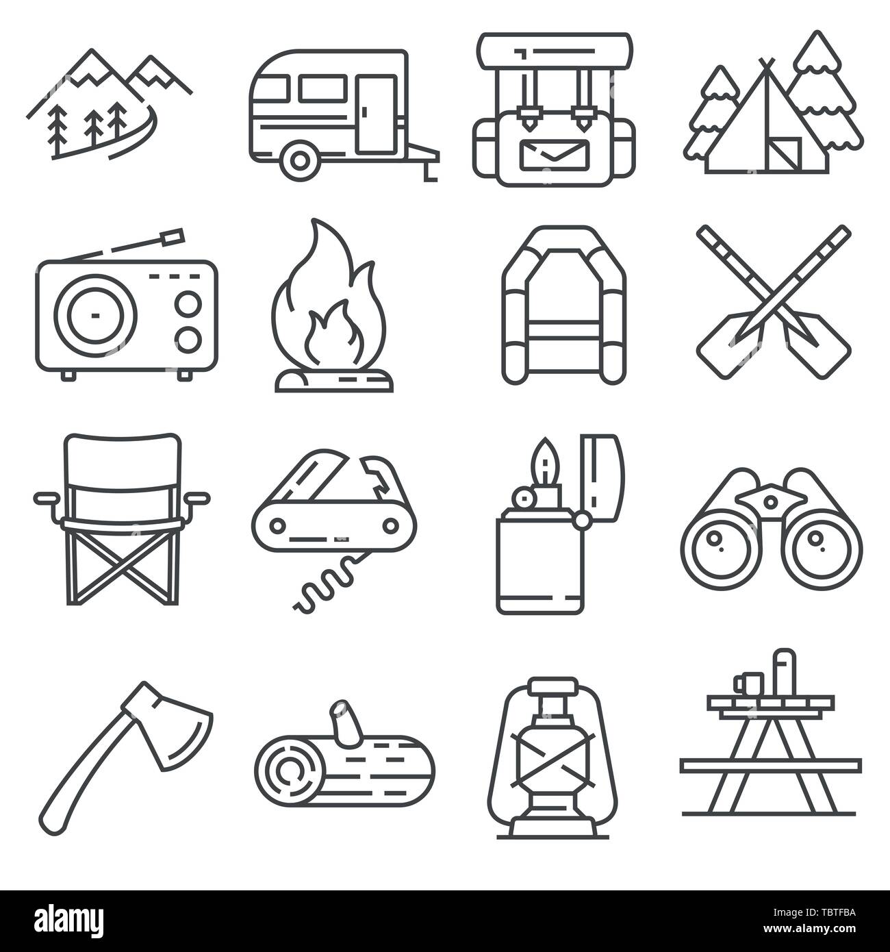 Hiking and Camping Icons Set. Vector illustration Stock Vector Image ...