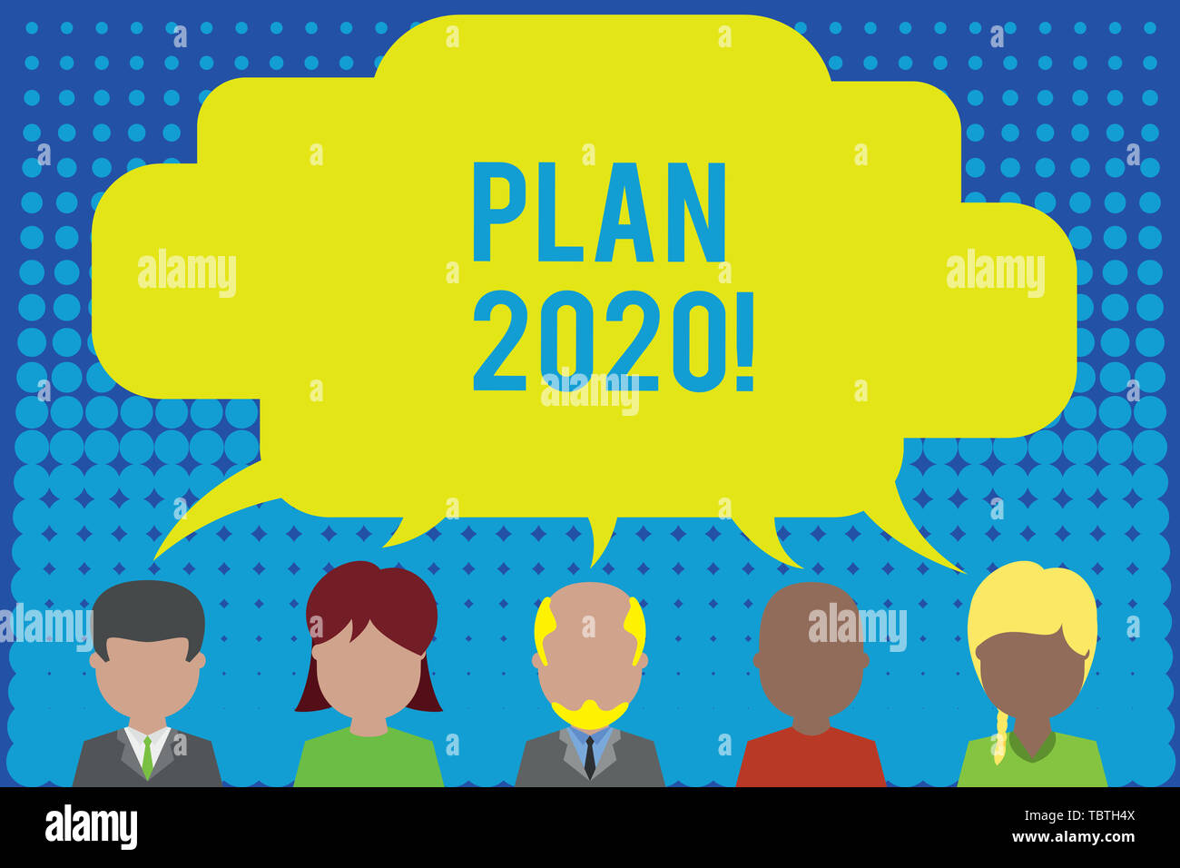 Conceptual hand writing showing Plan 2020. Concept meaning detailed proposal doing achieving something next year Five different persons sharing speech Stock Photo
