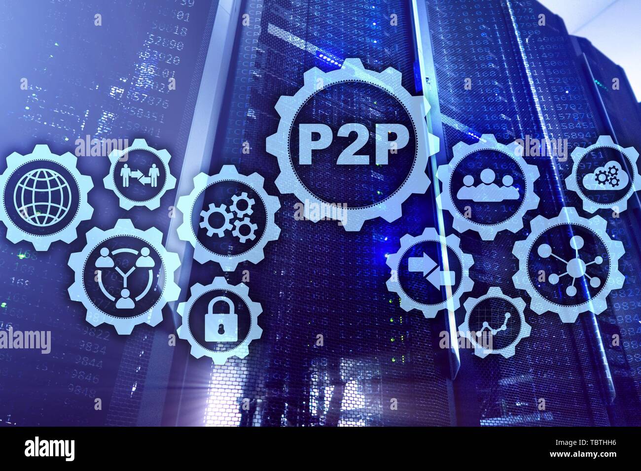 Peer to peer. P2P on the virtual screen with a server room background Stock  Photo - Alamy