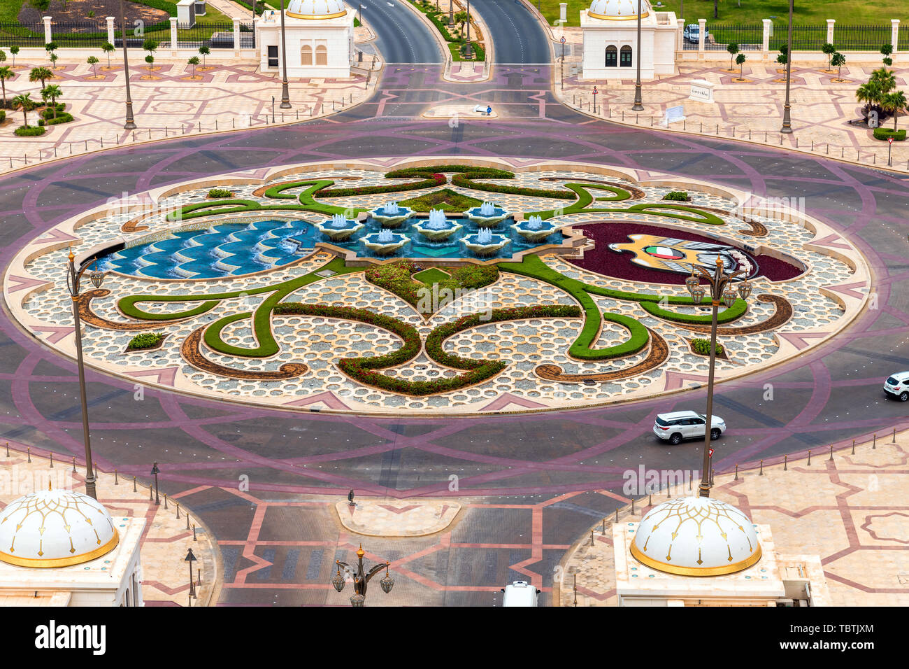 Abu Dhabi, UAE March 30. 2019. Top view of a roundabout on the road