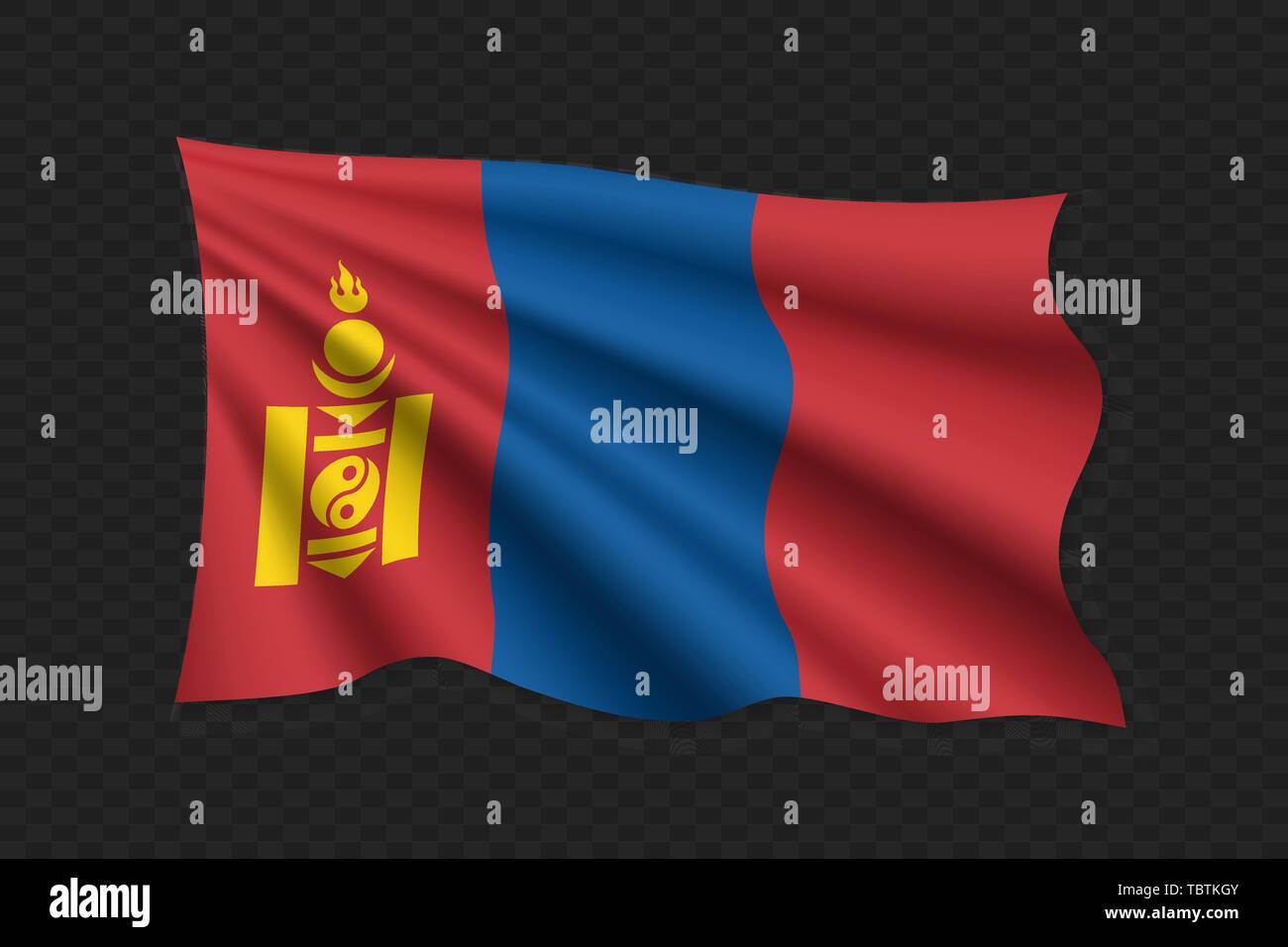 3D Waving Flag of Mongolia. Vector illustration Stock Vector