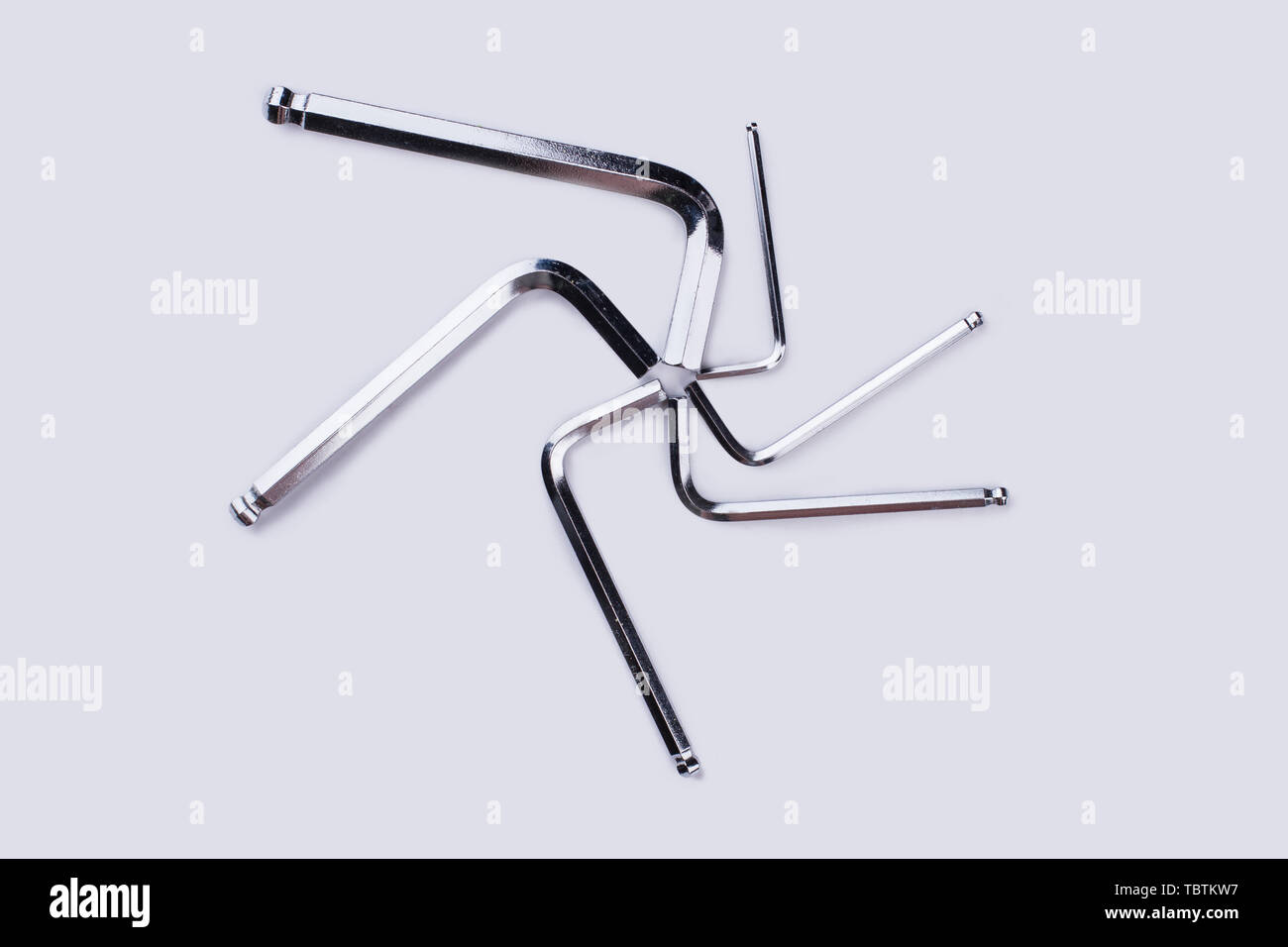 Allen key or Allen wrench key set. Lshaped Hex wrench set isolated on