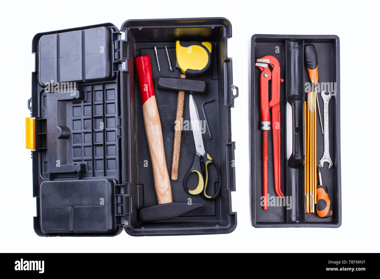 Hand tool kit. Black box with tool set isolated on white background ...