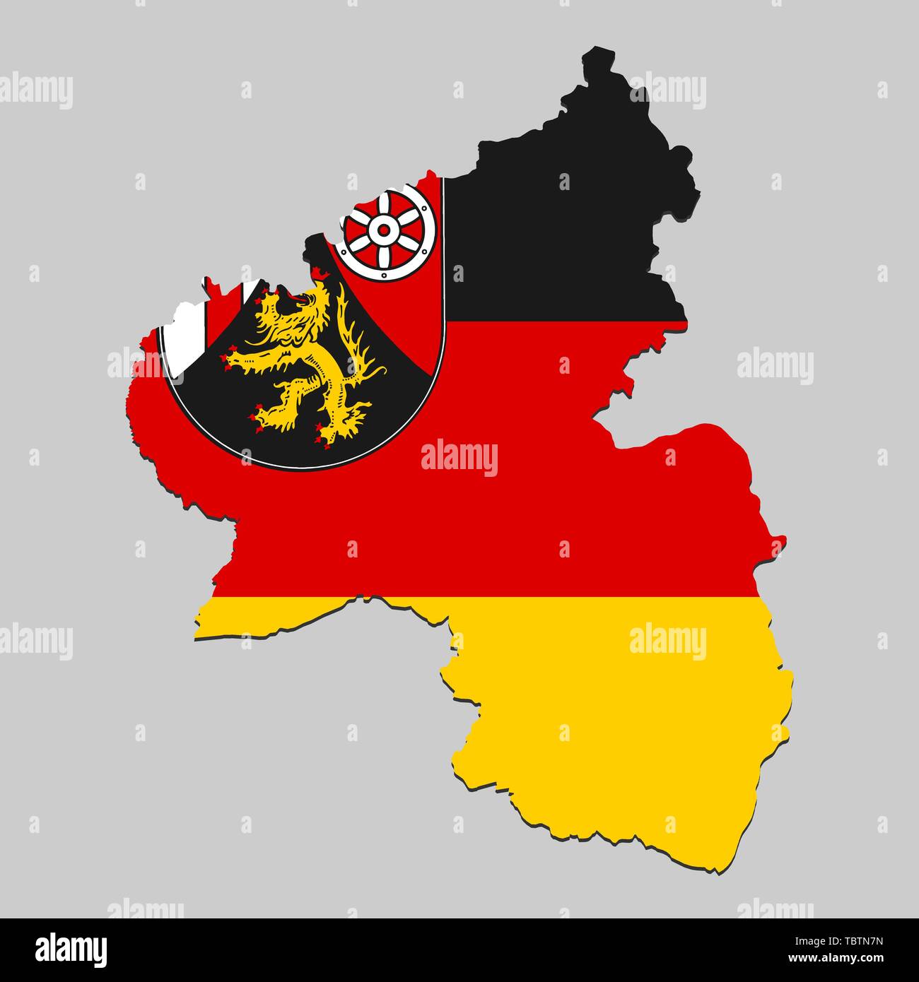 Map of Rhineland Palatinate is a state Germany with flag. Vector