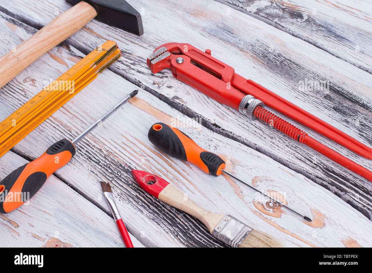 Tools metal clamp wooden ruler hi-res stock photography and images - Alamy