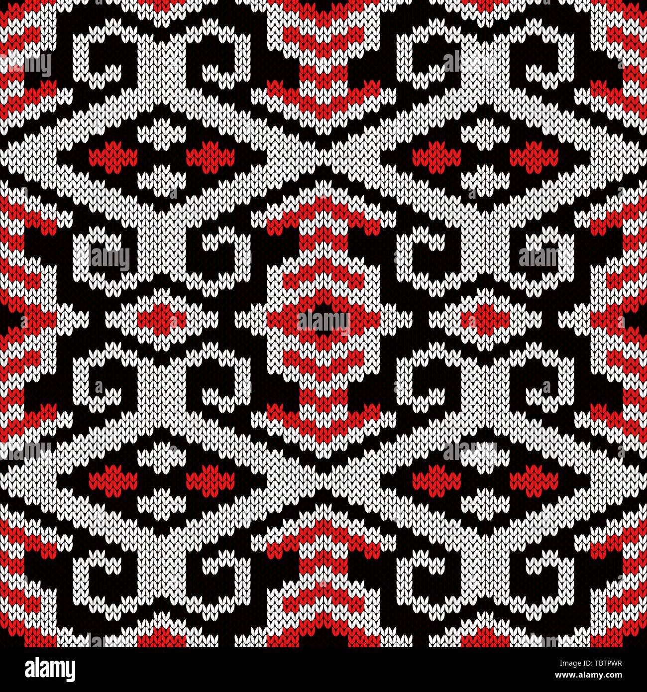Geometrical Ornate Seamless Knitted Vector Pattern As A Fabric Texture In Red Black And White Colors Stock Vector Image Art Alamy