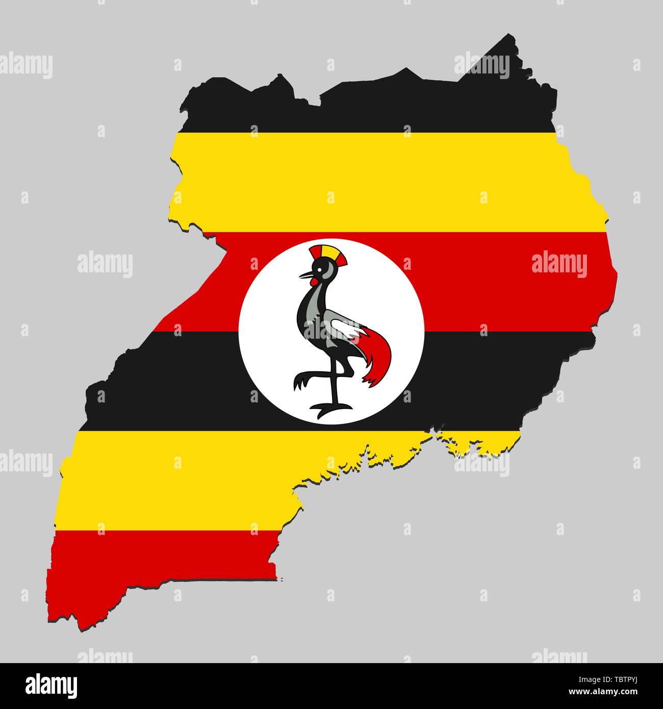 Map of Uganda with national flag. Vector Illustration Stock Vector