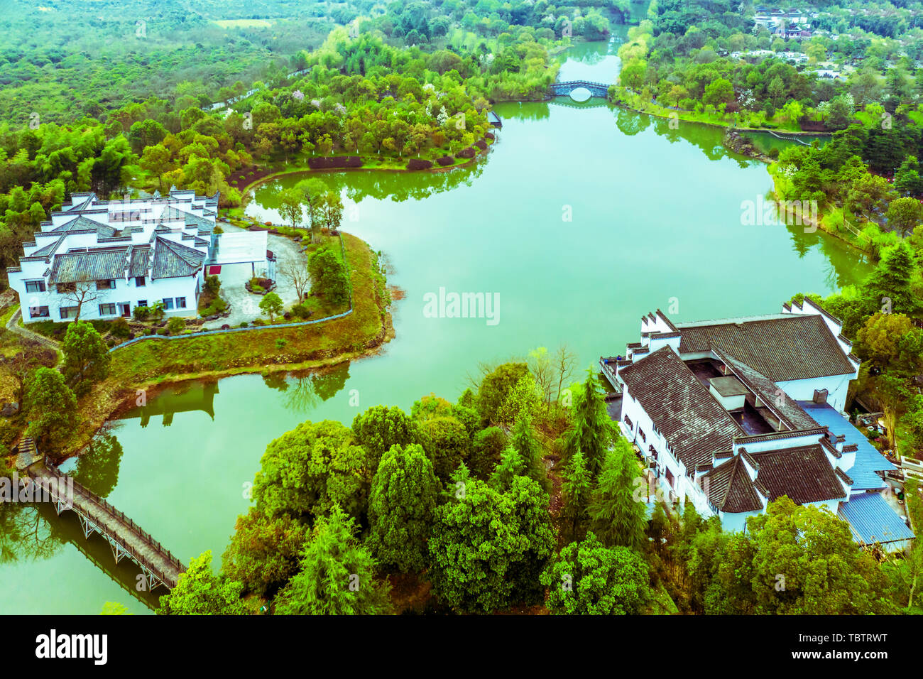 A bird's-eye view of Bao Jia Garden, Shexian County, Huangshan City, Anhui Province, March 20, 2019 (1) Stock Photo