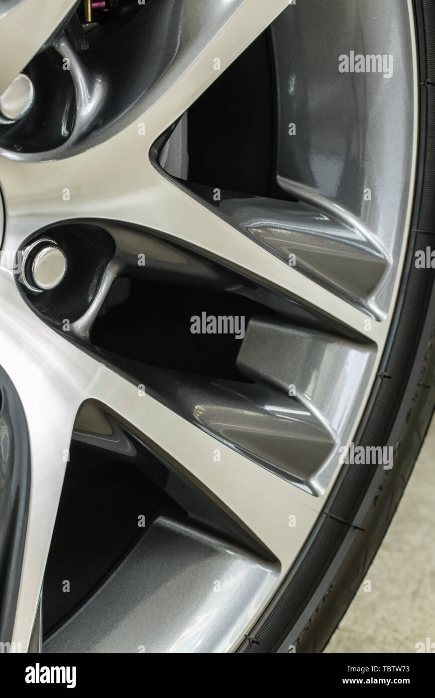 metal silver car wheel closeup Stock Photo