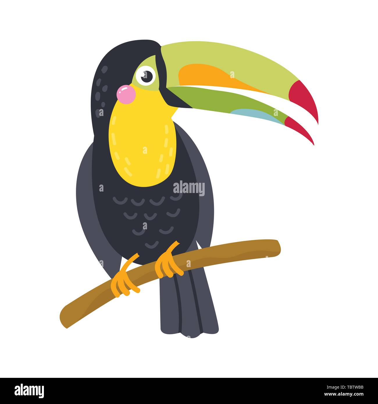 Vector cute African animal. Toucan. Funny character for kids. Stock Vector