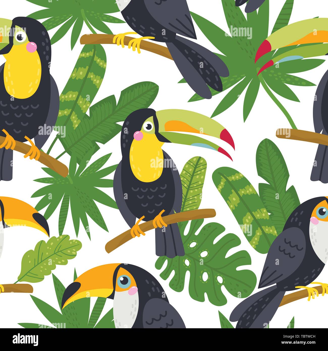 Seamless pattern with cute toucans from the jungle Stock Vector