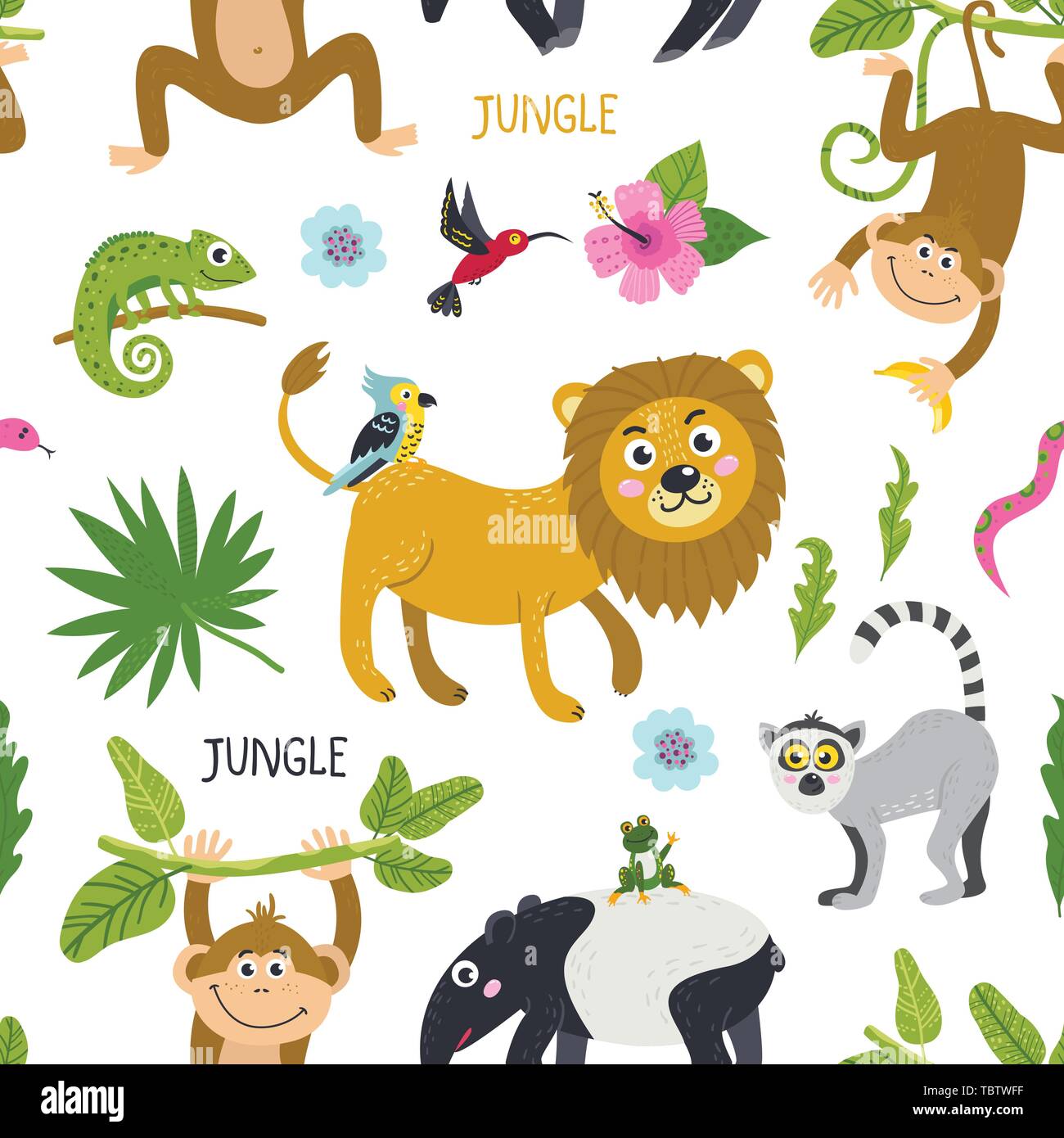 Seamless pattern with cute animals from the jungle Stock Vector