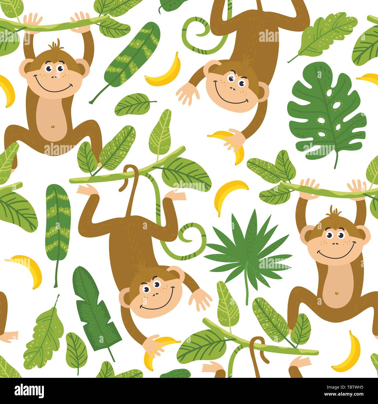 Seamless pattern with cute monkeys from the jungle Stock Vector