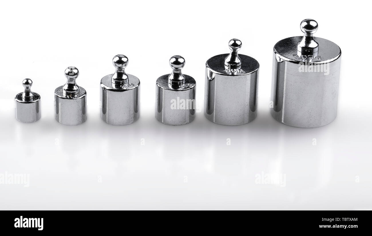 weights for Laboratory scales on white background Stock Photo Alamy
