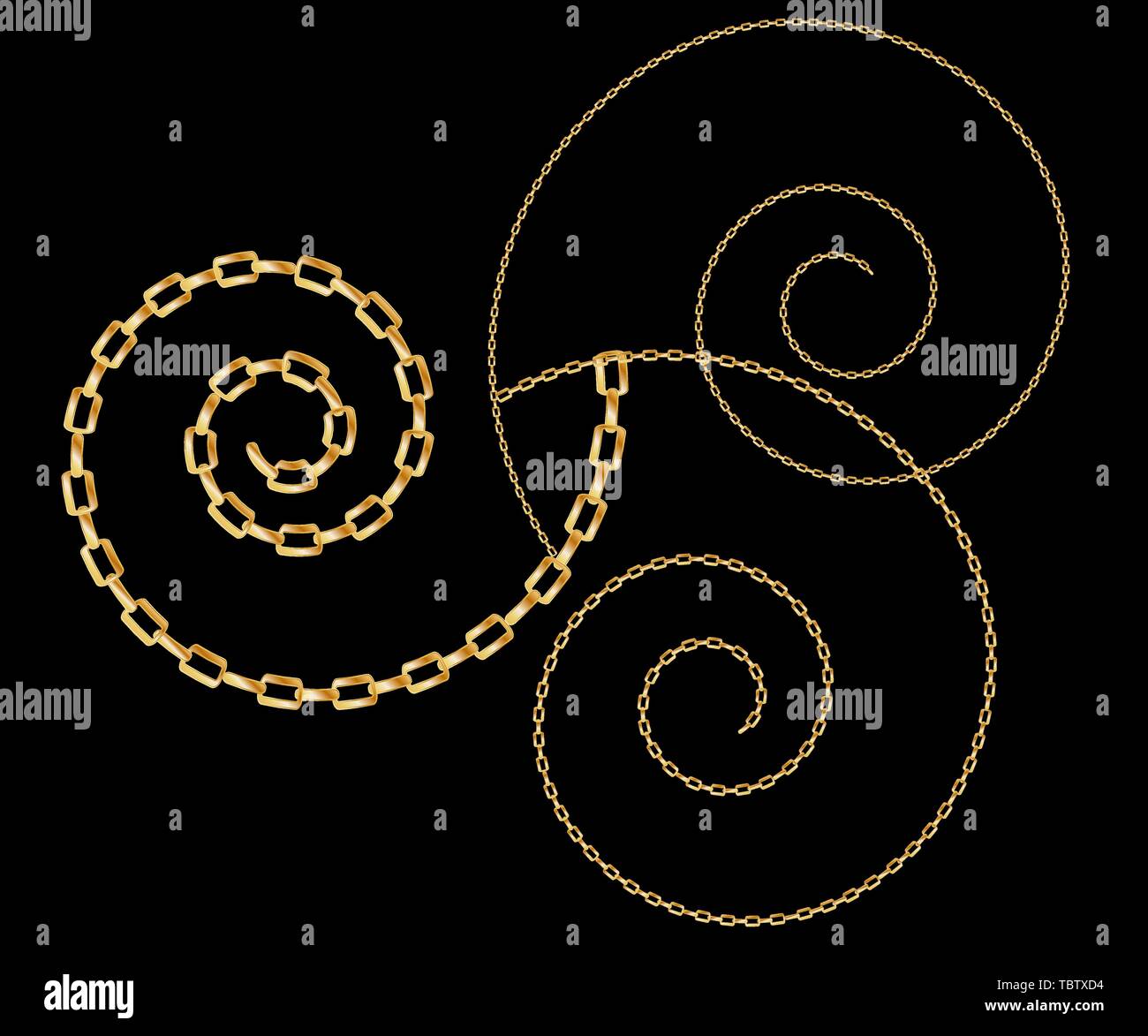 Jewelry golden chains in different shapes realistic set isolated vector illustration Stock