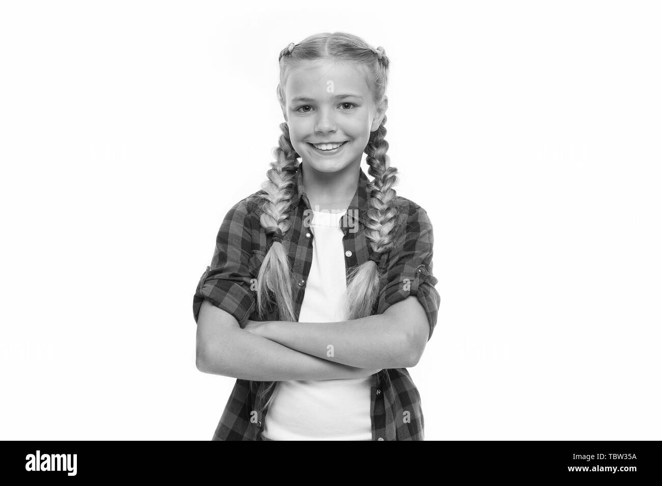 Child Little Girl Colorful Braids Fashionable Hairstyle Isolated
