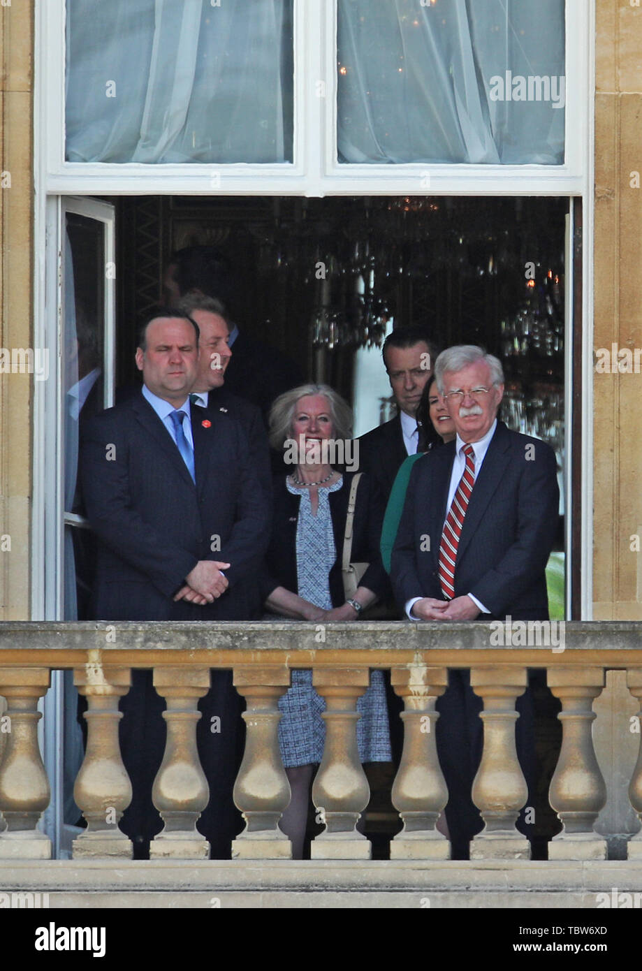 John Bolton (right), National Security Advisor of The United States, during the Ceremonial Welcome at Buckingham Palace, London, on day one of his three day state visit to the UK. Stock Photo