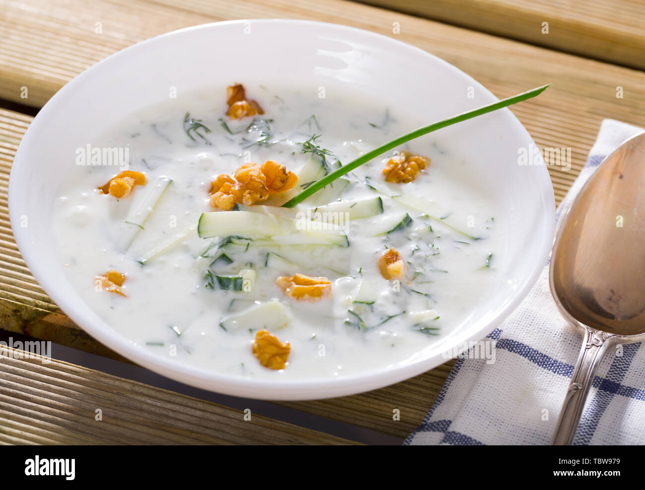 National Macedonian dish Tarator cold soup from yoghurt and cucumbers