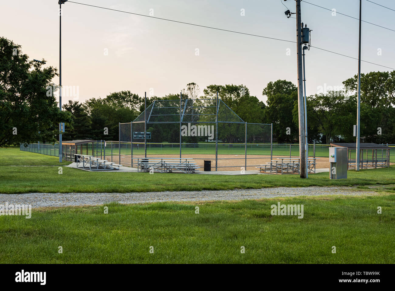 a softball field at dawn waiting the days games Stock Photo