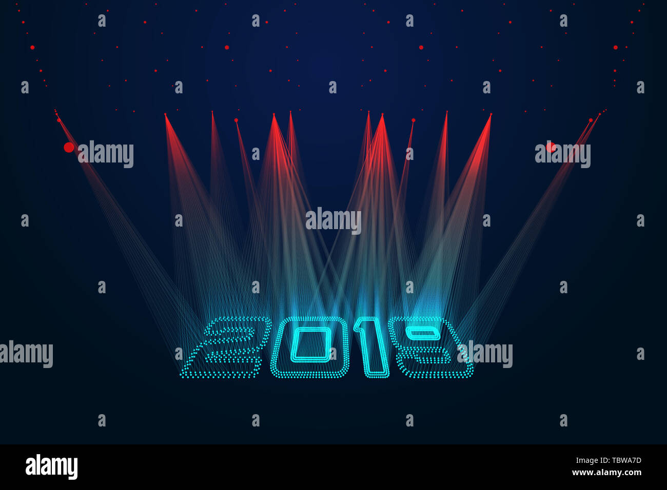Point lines make up 2019 tech sense 3d numbers Stock Photo