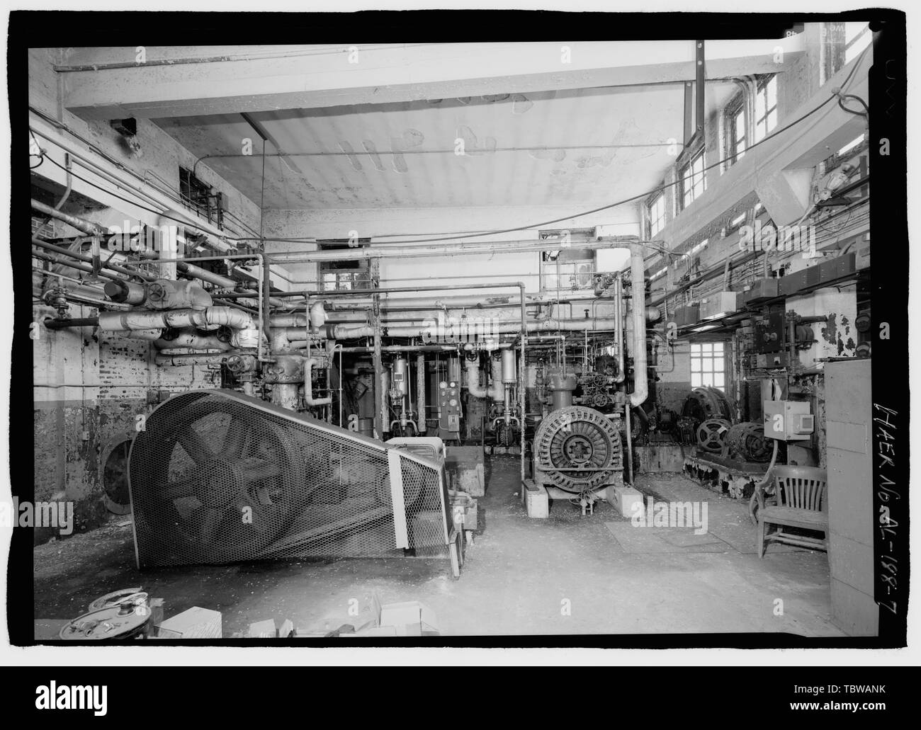 MACHINE ROOM FROM ENTRANCE LOOKING NORTH, COMPRESSORS IN FOREGROUND