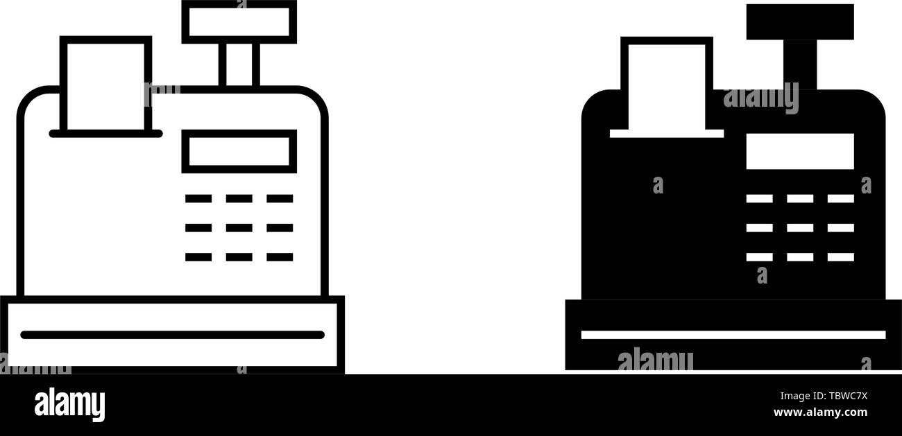 Cashbox vector icon. Line and black stile symbol set on white background. Vector illustration EPS Stock Vector