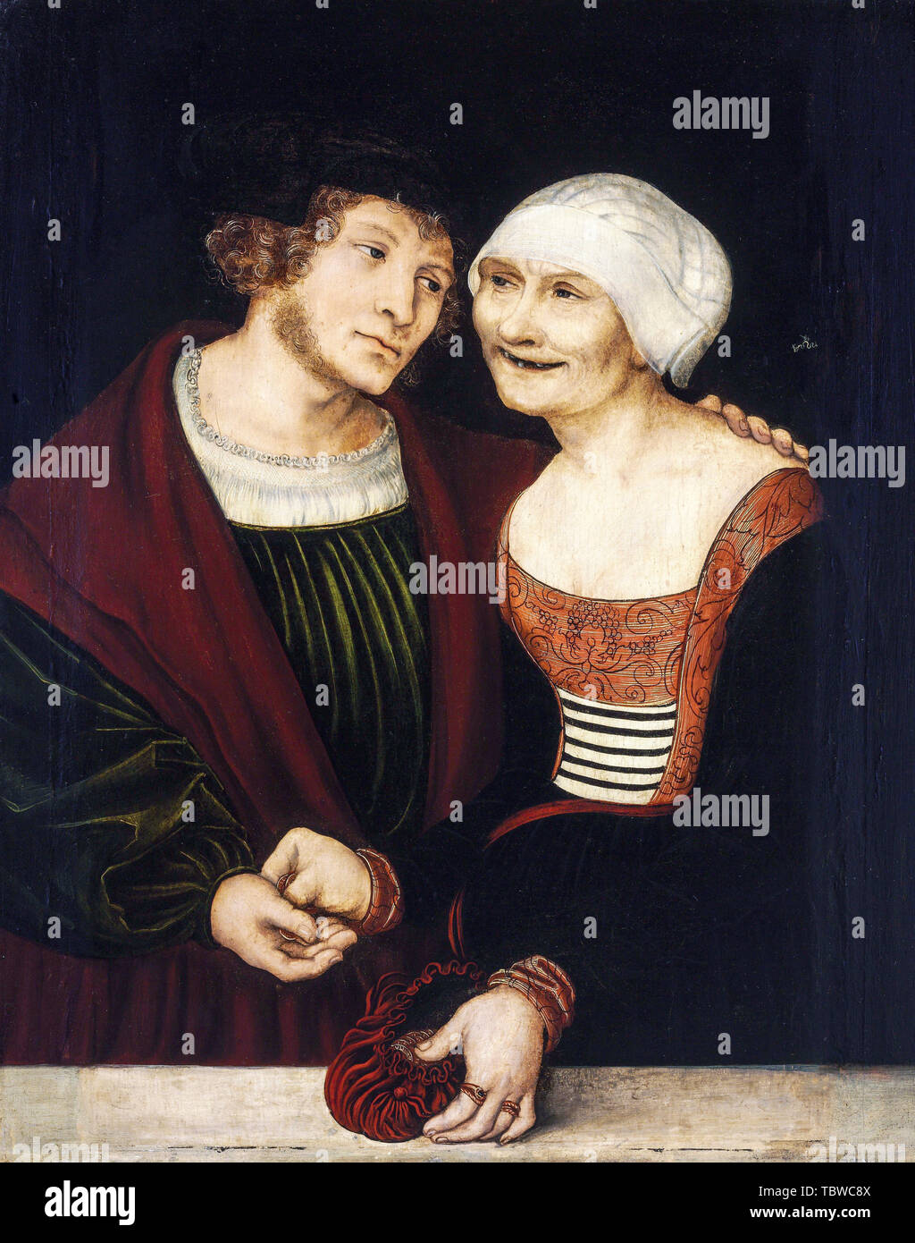 Lucas Cranach the Elder, Ill-Matched Couple, Young Man and Old Woman, portrait painting, circa 1520 Stock Photo