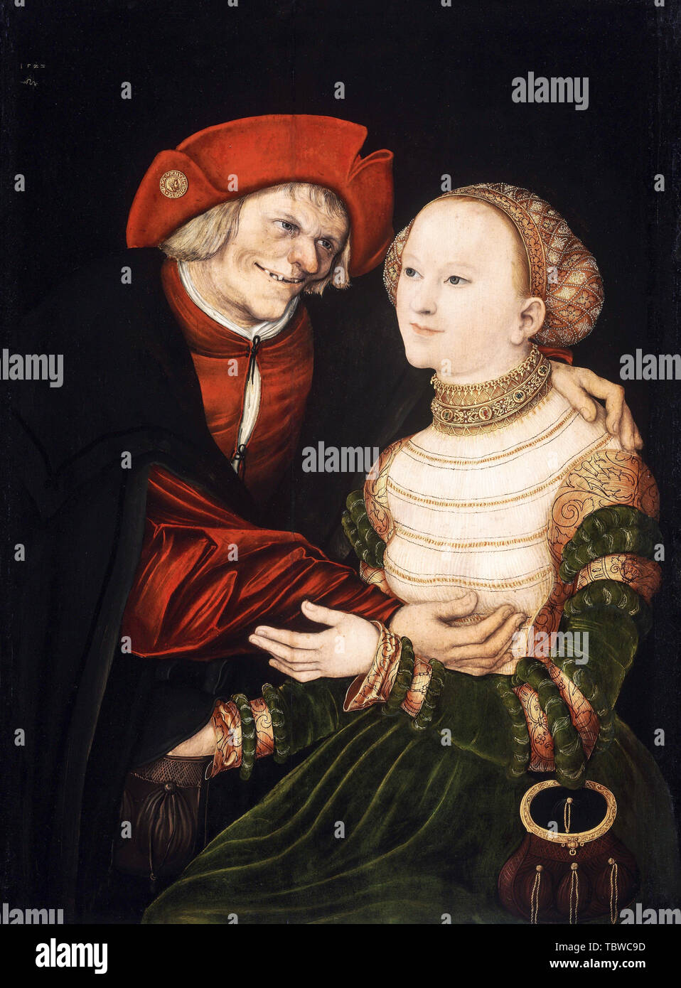Lucas Cranach the Elder, The Ill-Matched Couple, Old man and young woman, portrait painting, 1522 Stock Photo