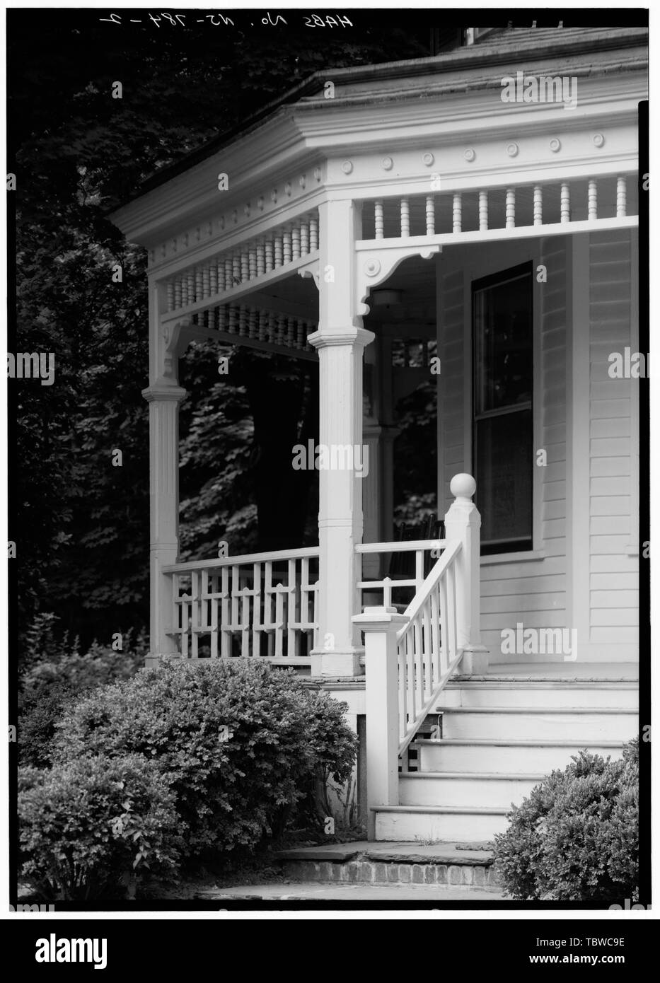MAIN ELEVATION, DETAIL OF PORCH, SHOWING DECORATIVE RAILING AND TURNED